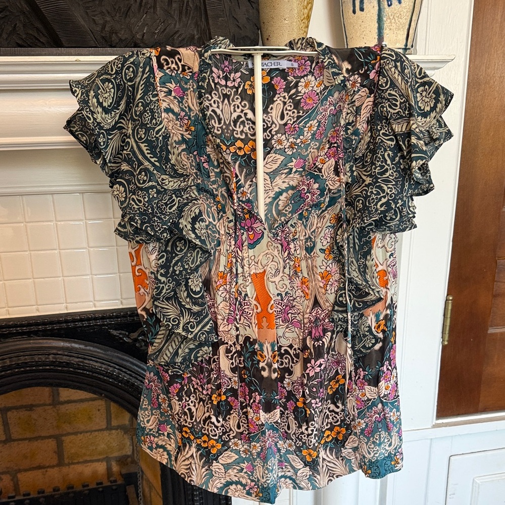 Maria Cher Elena Floral Ruffle Sleeve Women's Blouse- worn once. 295 retail